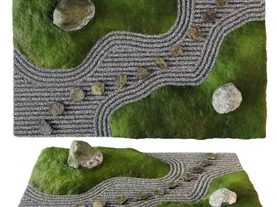 Lowpoly Japanese Rock - Zen - Garden 02 Low-poly 3D model
