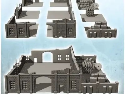 Large multi-storey brick industrial warehouse with outdoor stora 3D print model