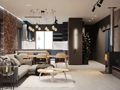 Kitchen and Lounge Loft Style 2017 3D Scene 3D model