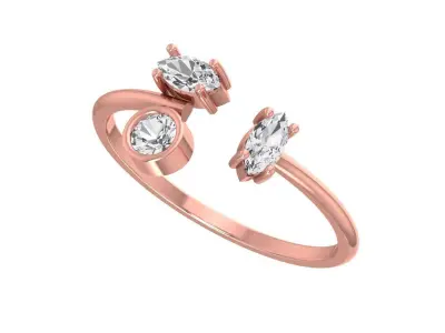 Three Stone Light Weight Band Ring 3D print model shop