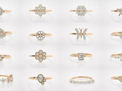 100 Ultra Light wt minimalist diamond ring 3dm stl renders 3D Model Pack