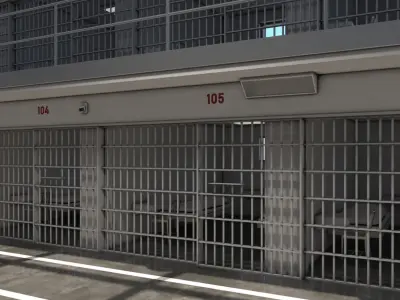 Prison 2 cell with tables and chairs 3D model