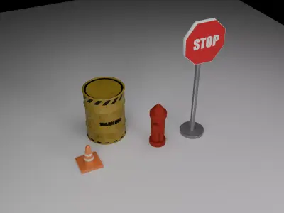 Low Poly Road Safety Props Pack for Games and AR VR Low-poly 3D model