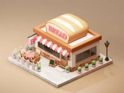 Bread Store - Isometric Low-poly 3D model
