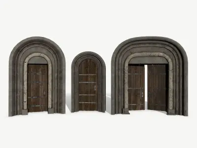 Medieval Door Set Low-poly 3D model