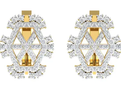 Light Weight Yellow Gold Diamond Earring  -EZ BI-9 3D print model