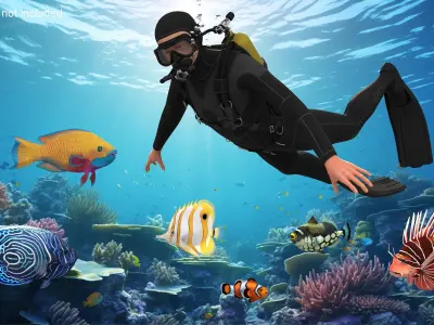  Scuba Diver and Fish Rigged Collection for Cinema 4D 