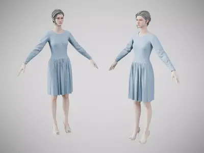 Dress 05 Light Blue Low-poly 3D model