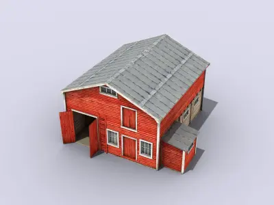 Big Wooden Warehouse Low-poly 3D model