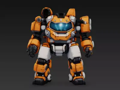 Stylized Orange Mech Suit - PBR Game - Ready Robot Low-poly 3D model