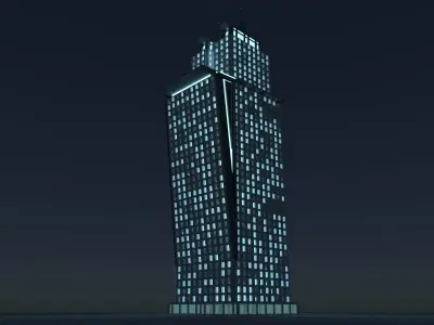 Skyscrapers tall building at night 3D Model Pack