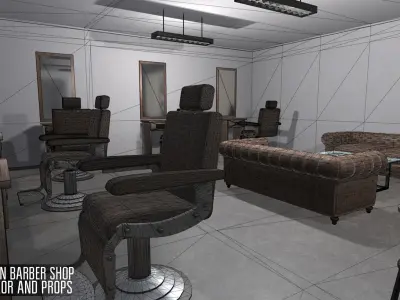 Modern barber shop - interior and props 3D model