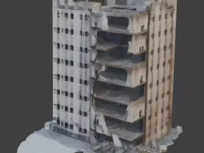 Ruined Urban Apartment Block 3D Model Low-poly 3D model