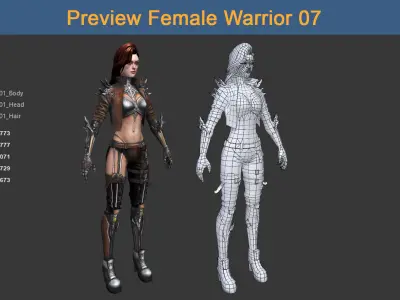 Character Female Warriors 07 - Ready for game Low-poly 3D model