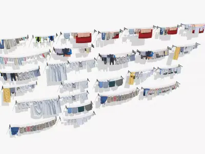 Clothes hanging on a clothesline Low-poly 3D model