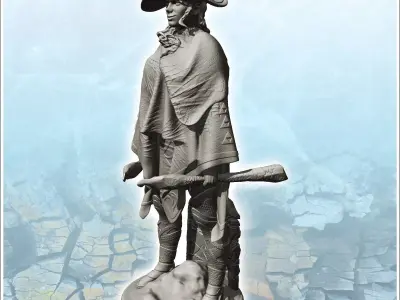 Armed gentleman with cape and pointed hat 16  - Medieval Fantasy 3D print model