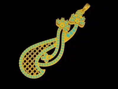 PENDANT gold and turquoise Free 3D print model