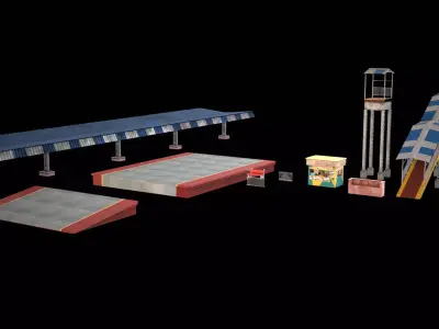 Indian Railway Platform Modular Pack Low Poly Game Ready Low-poly 3D model