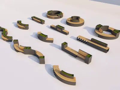 Urban Park Planter Bench Kit Low-poly 3D model