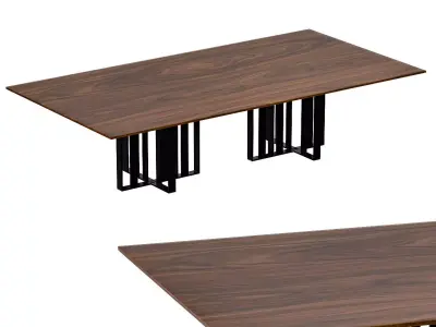 Spitalfields dining table with metal legs and wood top 3D model