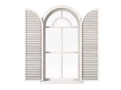 Wooden arch window with shutters V6  3D model