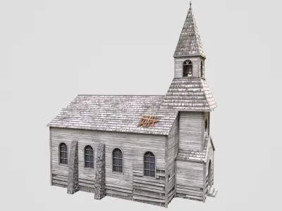  Old wooden church Low-poly 3D model