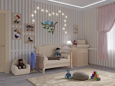 Childrens furniture set Azzurra Rinascimento antique white 3D model