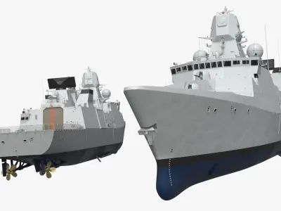  Contemporary Navy Frigate with Radar Systems White 