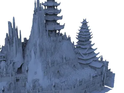 Island fortress Chinese Architecture Full fortress 3D model