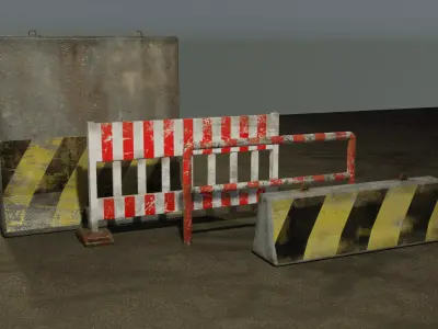 Road Barriers Set Low-poly 3D model
