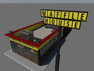 Waffle House - realistic PBR textured low-poly model  Low-poly 3D model