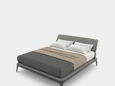 Modern double bed with bedhead 3D model
