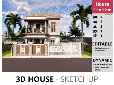 House 11x22m code 496- Sketchup 3D model 3D model 3D model