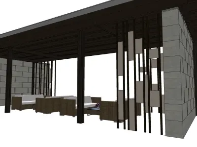 minimalist sitting under pavilion pargola 3D model