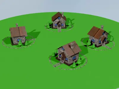 HOUSES  4 models 3D simple design  Low-poly 3D model