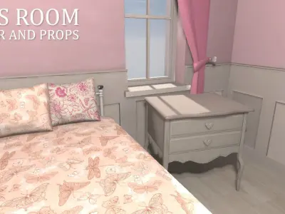 Girls room - interior and props Low-poly 3D model