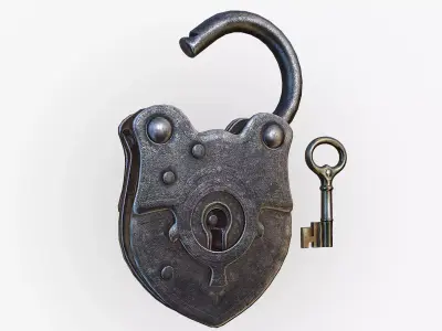 Old Padlock and Key 3D model