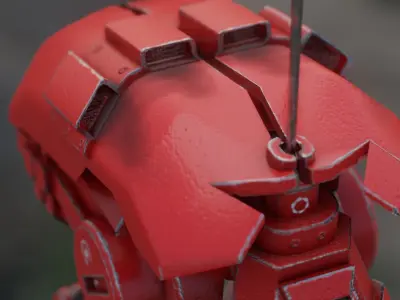 red sci-fi flying Surveillance robot helper with face display Low-poly 3D model