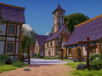 Stylized Medieval Village Low-poly 3D model