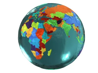 Earth Water 3D Globe Countries with Names Low-poly 3D model