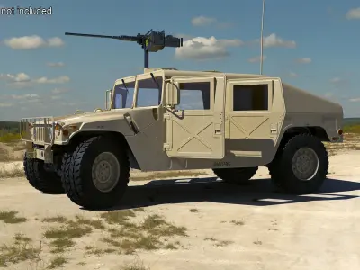  Military Humvee with Mounted Machine Gun Rigged for Cinema 4D 