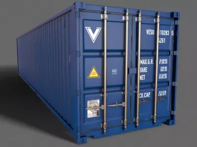 PBR 40 ft Shipping Cargo Container - Blue Low-poly 3D model