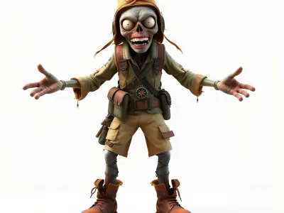 Zombie Adventurer Character Model  Rigged and Animated Low-poly 3D model
