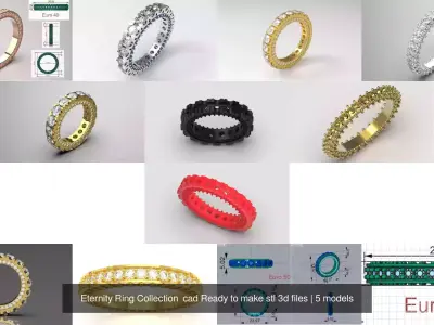 Eternity Ring Collection  cad Ready to make stl 3d files 3D Model Pack