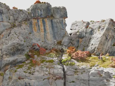 Huge Boulder Cliff Drone Scan PBR Low-poly 3D model