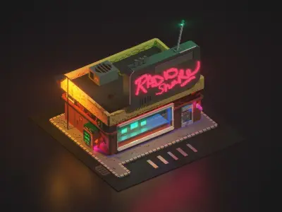 3D Voxel model of a retro radio station Low-poly 3D model