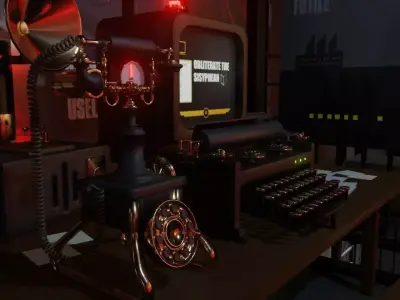 Factory Lab and Office Steampunk style Low-poly 3D model