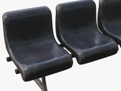 Dirty Black 4 Seats Waiting Room Bench Airport Low-poly 3D model