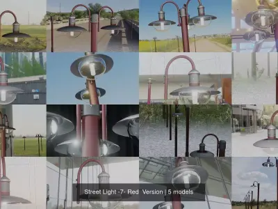 Street Light -7- Red  Version 3D Model Pack