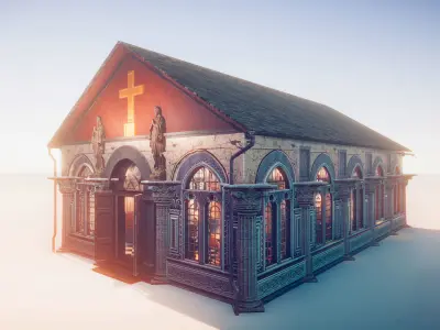 Church 2 with cross Low-poly 3D model